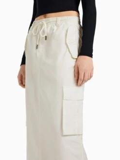 BERSHKA Jupes Longues Jupe Femme Blanc Cassé -Parfaite Jupe 816d60ff4b9bc54d3153f48302dc0230