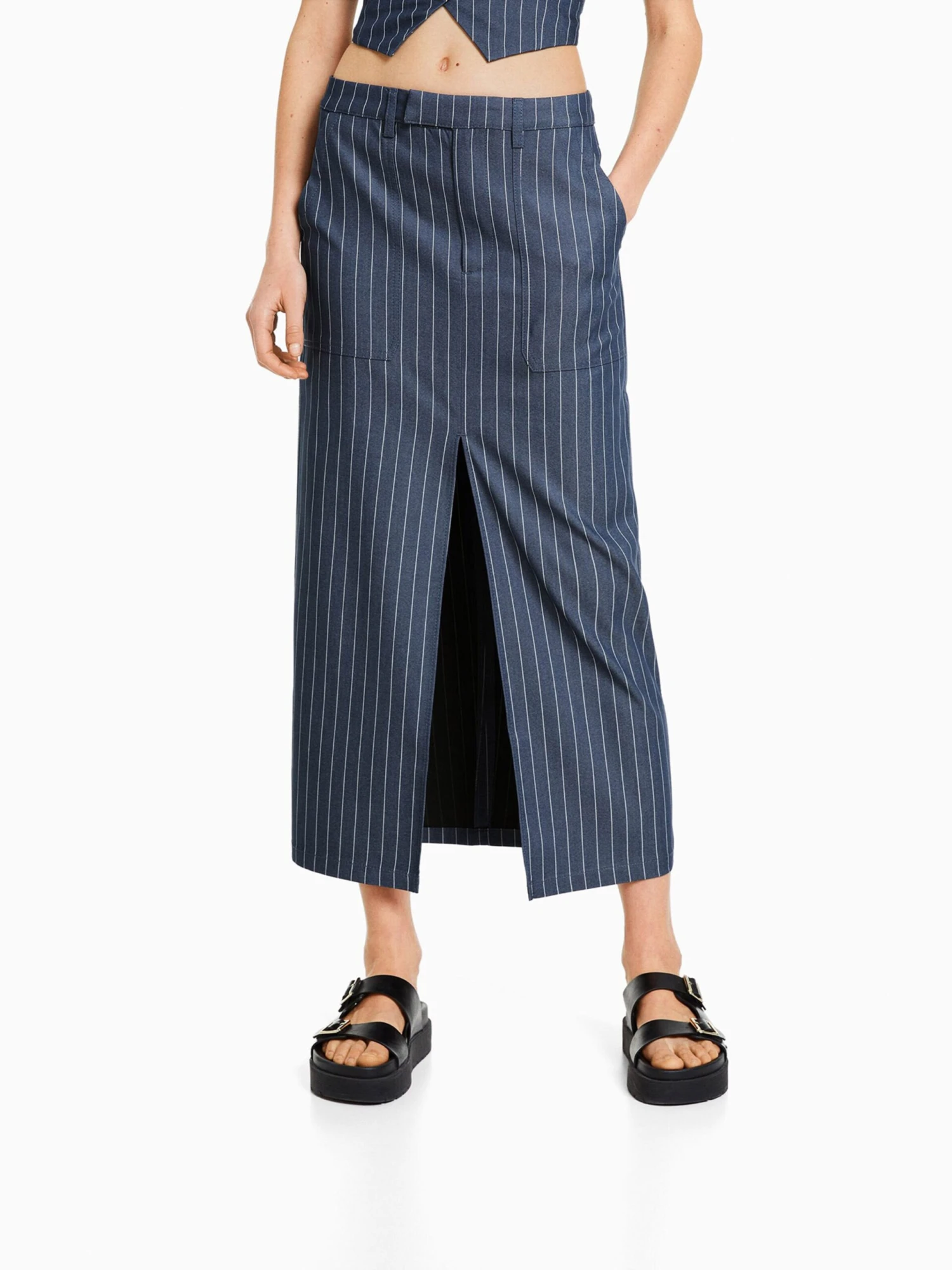 BERSHKA Jupes Longues Jupe Femme Marine 4 BERSHKA Jupes Longues Jupe Femme Marine – Image 2